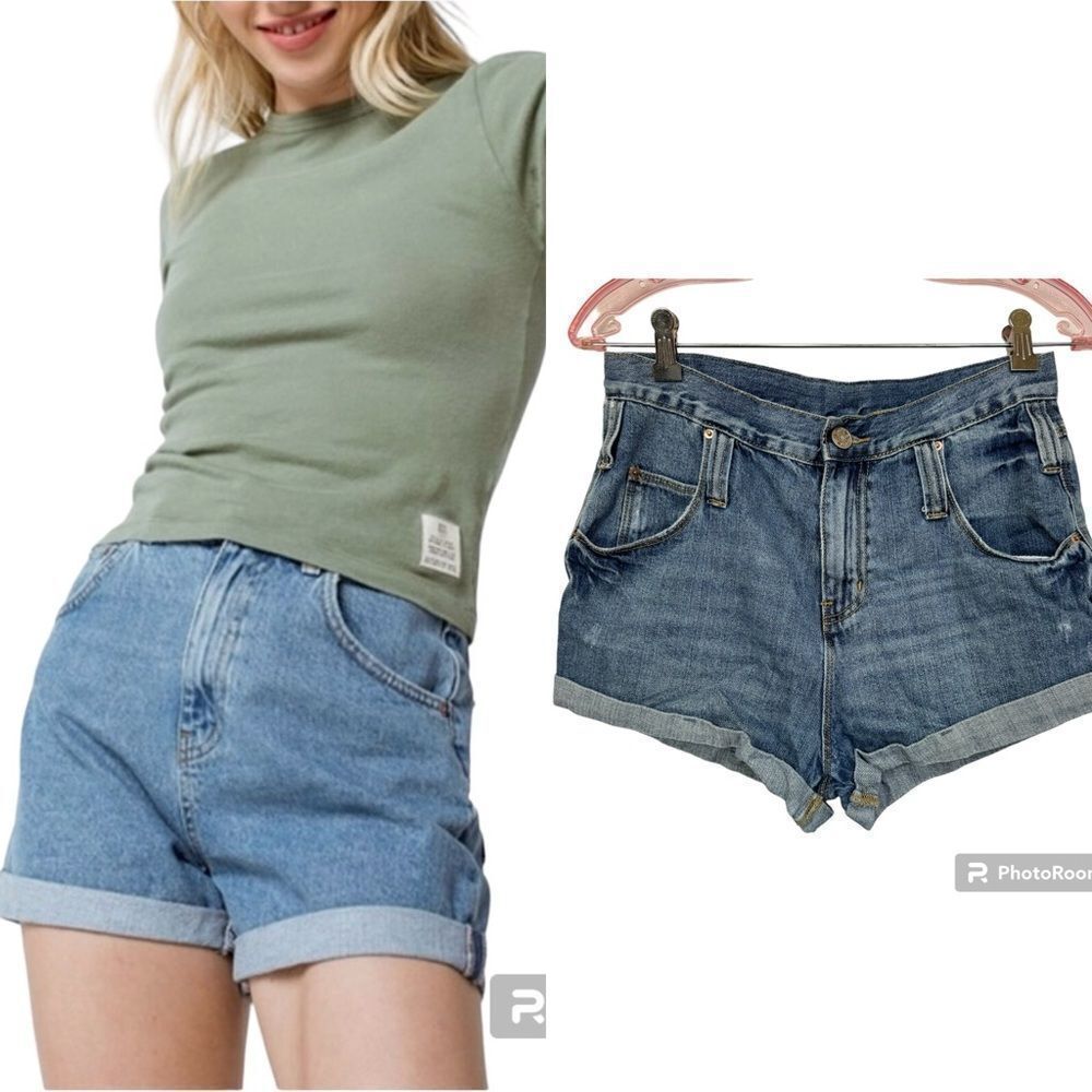 Urban Outfitters BDG High Rise Roll Up Cotton Medium Wash Jean Denim Shorts 27